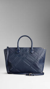 MEDIUM EMBOSSED CHECK LEATHER TOTE BAG