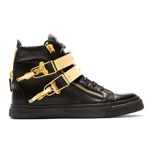 Giuseppe Zanotti Black &  Gold Double Buckle London Sneakers