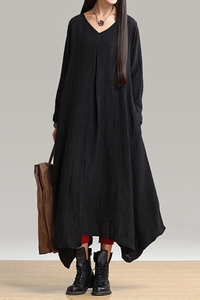 Long Sleeve Loose-Fitting Linen Dress