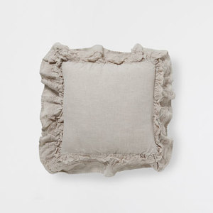 NATURAL COLOUR LINEN CUSHION WITH CROCHET FRILL