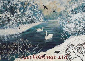 Cross Stitch Kit Swans 'Snowy River' By Jo Grundy - Counted Needlecraft Kit with DMC materials