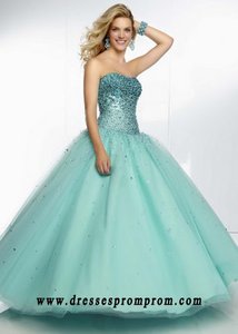 Aqua Ombre Sequins Corset Back Long Ball Gown 2016