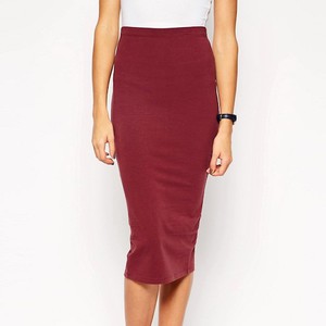 asos jersey midi pencil skirt in burgundy