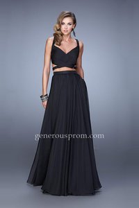 Open Back Beaded La Femme 21152 Two Piece Black Prom Dresses