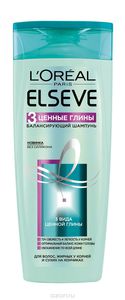 L'Oreal Paris Балансирующий шампунь "Elseve. 3 ценные глины" для волос, жирных у корней и сухих на кончиках, 400 мл