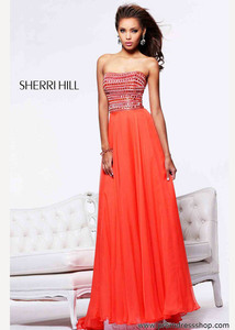 Sherri Hill 1539 Strapless Chiffon Orange Corset Evening Dresses