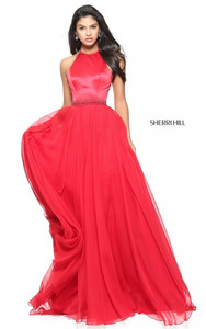 Prom 2017 Sherri Hill 50971 Beaded Halter Red Satin Party Dress Long