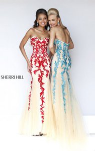 Sherri Hill 1921 Open Back Nude/Red Embellished Strapless Prom Dress Outlet