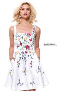 2017 Sherri Hill 50918 Ivory/Multi Square Neck Floral Appliques Short A Line Cocktail Dresses