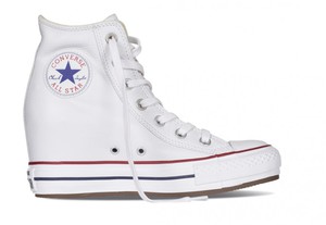 Белые кожаные кеды Converse на танкетке