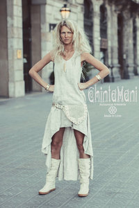 Chintamani grey color pure linen dress