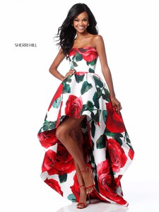 2018 Rose Pattern Sherri Hill 51816 Strapless Red A Line High Low Prom Dresses