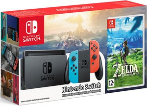 Игровая консоль Nintendo Switch (неоновый красный/неоновый синий) + игра The Legend of Zelda: Breath of the Wild