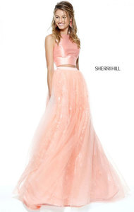 2017 Coral Sherri Hill 50787 Lace Sheer 2 PC Prom Dress With Sexy Cutout