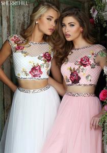 Sherri Hill 32367 Beaded Discount Two Piece Long Tulle Party Dresses Ivory/Multi