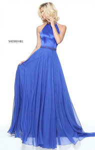 Charming Satin Sherri Hill 50971 Beaded Halter Royal Long Dress Prom 2017