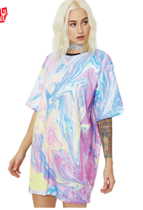 PRINTED SEQUIN OVERSIZED T-SHIRT DRESS