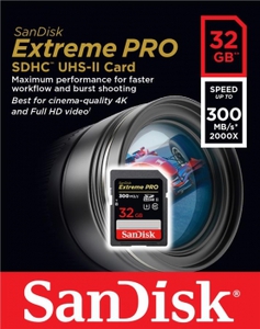 Карта памяти SanDisk 32GB SDHC C10 UHS-II R300/W260MB/s 4K Extreme Pro