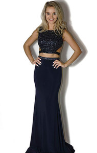 Navy Sherri Hill 50805 Beaded Prom Long Jersey Dresses 2017 Two Piece