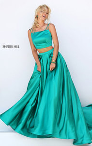 Sherri Hill 50295 Sleeveless 2016 Emerald Two Piece Straight Neckline Slim Straps Long Satin Evening Gown