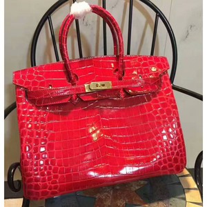 Hermes Birkin Bag Alligator Leather Gold Hardware In Red