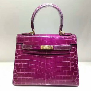 Hermes Kelly Bag Alligator Leather Gold Hardware In Purple