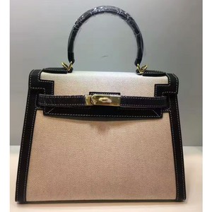 Hermes Kelly Bag Canvas Gold Hardware In Black