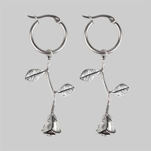 BELLADONNA. Rose Stem Hoop Earrings - Silver