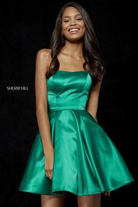 2018 Strapless A-Line Cocktail Dresses With Pockets Sherri Hill 52397 Emerald