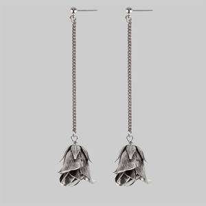 A SINGLE ROSE. Rose Drop Chain Earrings - Silver