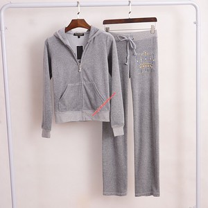 Juicy Couture Crown VIVA LA GLAM Velour Tracksuit 2pcs Women Suits Grey