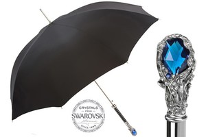 BLACK UMBRELLA WITH LUXURY BLUE GEM HANDLE