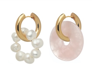 Серьги TIMELESS PEARLY - Mismatched Rose Quartz & Pearl Earrings Pink