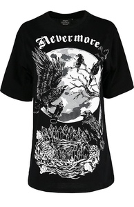 Black Oversized women`s top with crows Nevermore