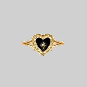 REGALROSE SOLEMN. Black Enamel Heart Ring - Gold