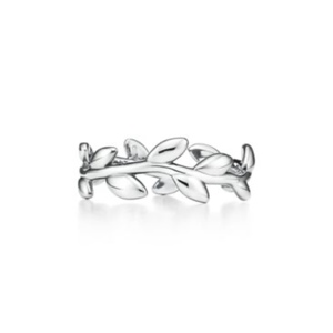 Olive Leaf Band Ring in Silver, Narrow