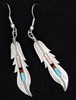 Silver feather earrings with gemstones