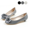 Grey Corsage Patent Flats