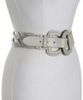 dove grey leather double buckle belt