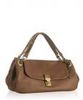 brown basketweave leather flap top satchel