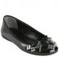 black patent leather studded and bejeweled flats