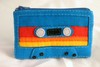 Wool Felt Mix Tape Pouch - Royal Blue with Red, Orange, and Yellow Stripes