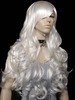 PW316 White Long Wave Curly Cosplay Party Wig Free Ship