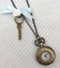 Pocket Watch Key White Clay Rose Long Clock Necklace