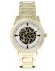 Metal Boyfriend Style Watch With Leopard Print Insert