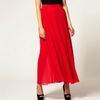 warehouse red pleated maxi skirt