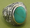 New Oval Turquoise Sterling Silver Mens Ring