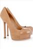 YSL Trib Too High Heel Pump in Tan Suede and Patent Leather women's leather platform pump