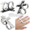 Retro Silver Cross Shape Two Finger Metal Ring