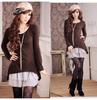 Fashion Long Sleeve Crewneck Two-Piece Lace Chiffon Party Casual Mini Dress #204